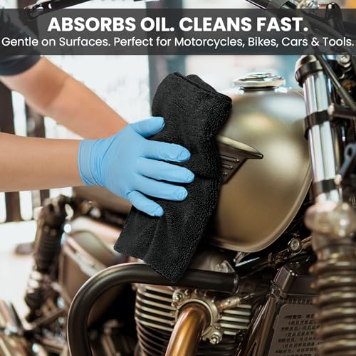 Image of SIFANGKE Microfiber Cleaning Cloth, 12 Pack Lint-Free and Highly Absorbent Rags, Black Reusable Microfiber Towels for Car, Kitchen, Bathroom and Household Cleaning Supplies, 11.8 inchX11.8 inch