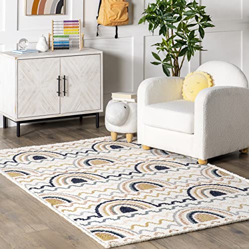 nuLOOM Kaarina Multi Rainbow Kids Fringe Accent Rug, 3x5, Blue