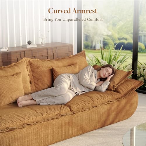 Image of Vesgantti 86.6 inch Cloud Couch for Living Room, Modern 3 Seater Sailboat Sofa with Deep Seat, Comfy Chenille Upholstered Boneless Couch with Curved Armrest, No Assembly Required, Orange