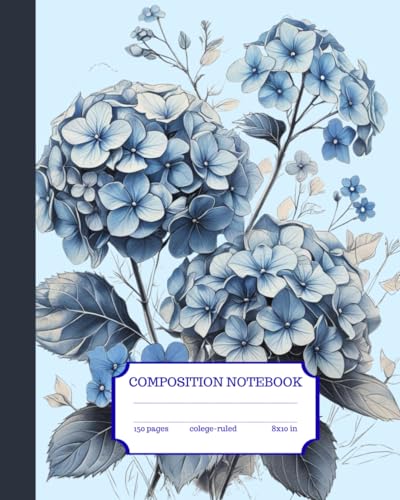 Vintage Botanical Composition Notebook: Pastel Blue Floral Print Cottagecore Aesthetic Journal, Cute Notebook For Girls, College Ruled Wide Lined
