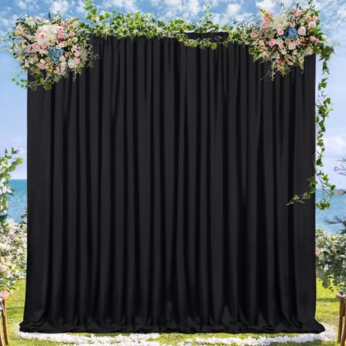 Image of Black Backdrop Curtains 30ft x 8ft: Polyester Photo Backdrop Drapes - 6 Panels 5x8ft for Halloween Party Stage Birthday Background Decoration
