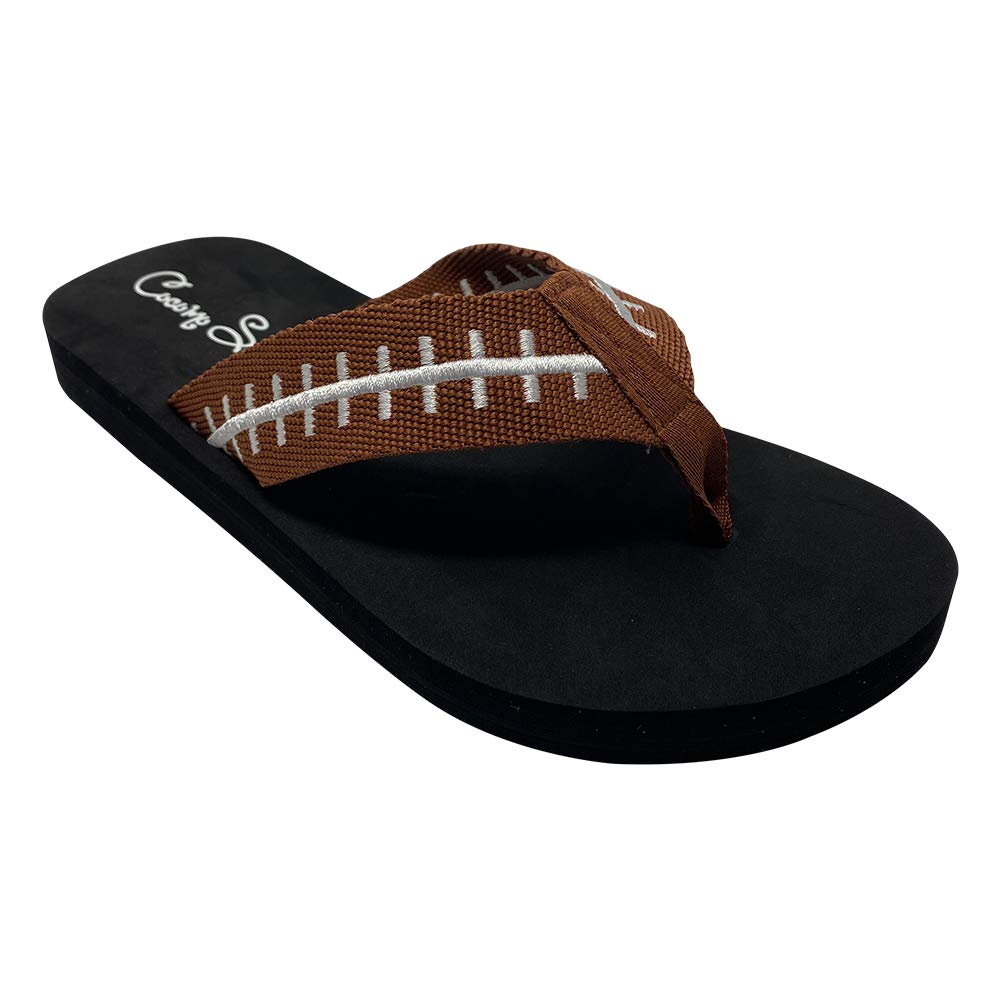 Cocomo Soul Football Embroidered Flip Flops | Women's Brown/White Football Flip Flops | Size 6-12