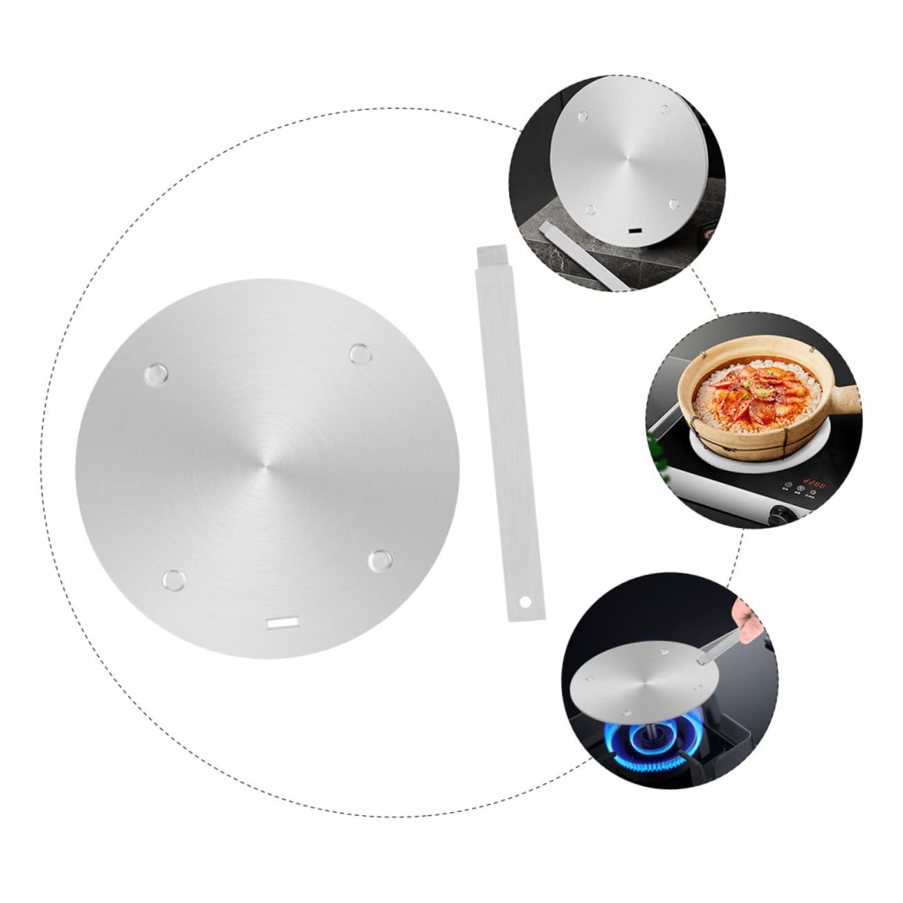 Adaptador Difusor de Calor para Cocina de Inducción en Acero Inoxidable Plata, Resistente y Fácil de Limpiar, Adecuado para Estufa de Gas y Utensilios de Cocina