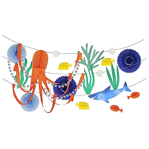 Meri Meri Under The Sea Garland (Pack of 1), 10' Strand w Excess Cord, Under The Sea Party Decorations, Reusable Mermaid Party Banner