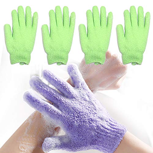 2 Pair Exfoliating Body Gloves Bath Scrub Wash Mitts Skin Massage Sponge Towel Deep Cleansing Dead Skin Brush Scrub Luxury Spa Heavy Loofah With Lanyard Scrubber (green)