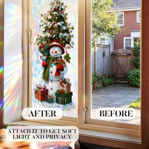 Image of Holographic Snowman Christmas Tree Window Film 17.32x39.37in