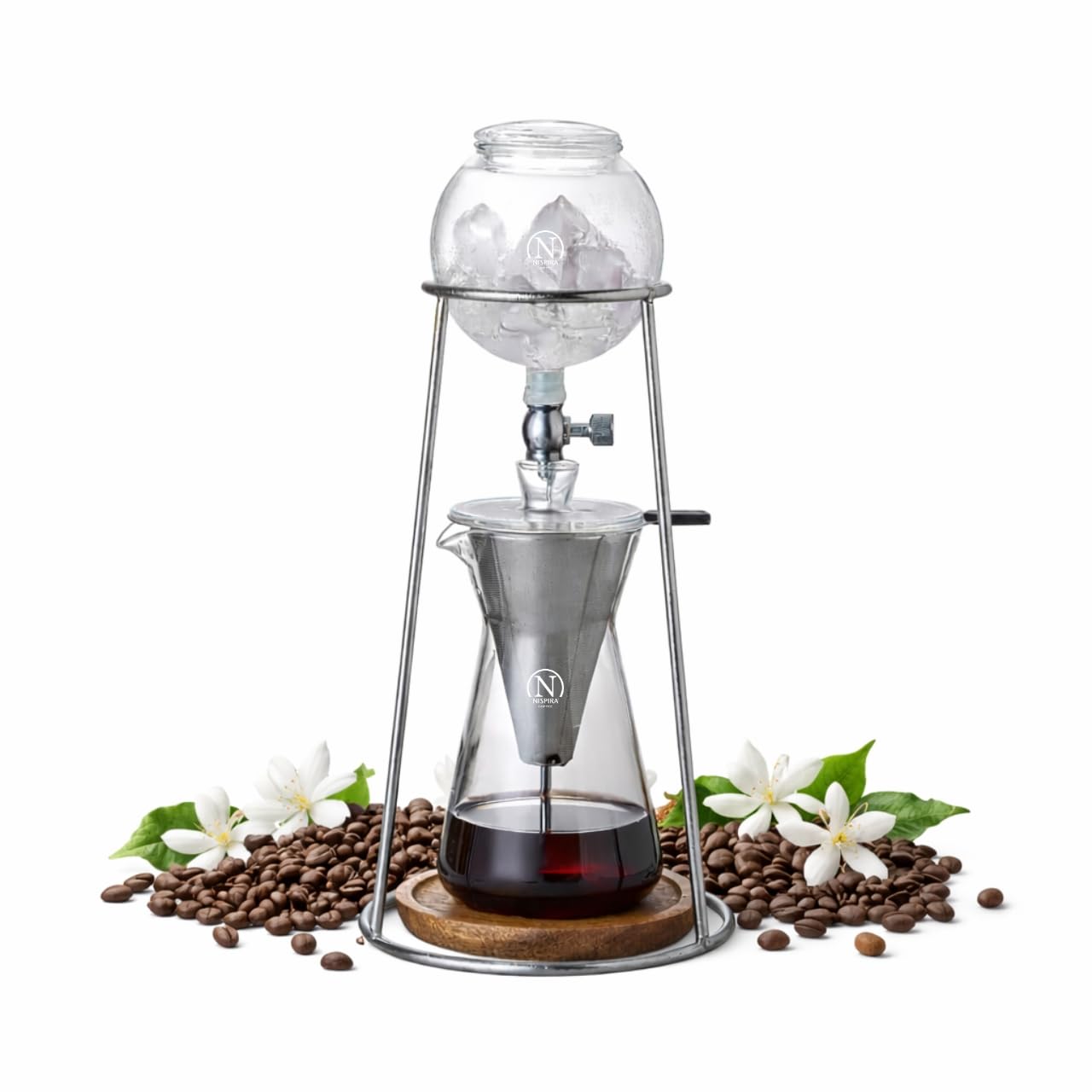 Iced Coffee Cold Brew Drip Coffee Maker Stainless Steal, 400mL, Borosilicate Glass