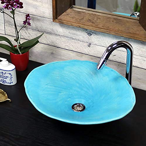 信楽焼 手洗い鉢【トルコブルー 小判型 洗面ボール tr-4126】洗面器 陶器洗面 信楽焼 洗面ボウル 手洗器 洗面ボール トイレ用 小さい鉢 手洗鉢 陶器 洗面鉢 鉢 手洗い器 鉢 洗面シンク 洗面器 洗面台 ボール トイレ 手作り 和風 洋風 可愛い かわいい オシャレ おしゃれ オリジナルのサムネイル