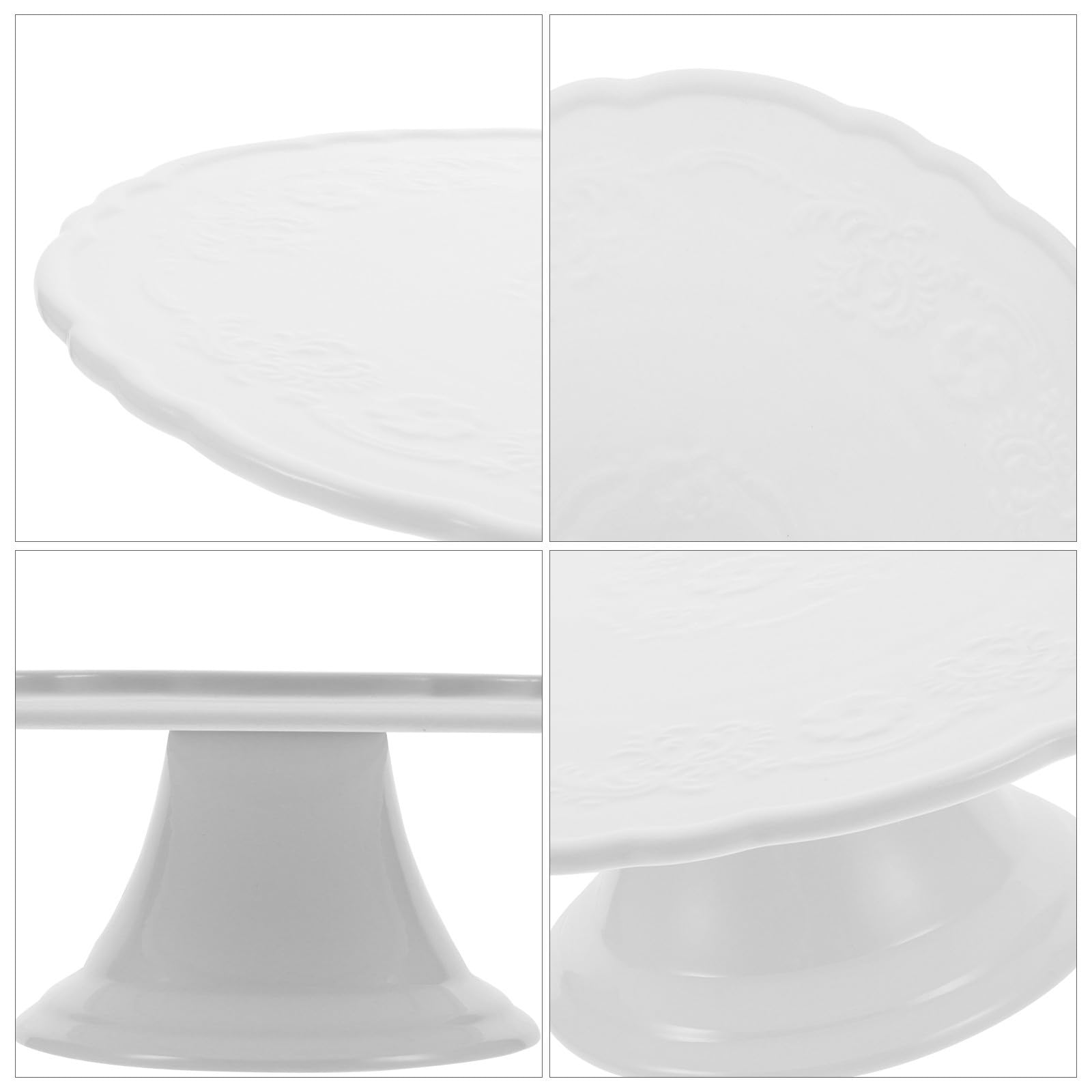 Alzatina per Dolci in Ceramica Bianca 28cm Rilievo | Piatto Alto per Dessert e Frutta, Uso Domestico e Lauree, Design Elegante