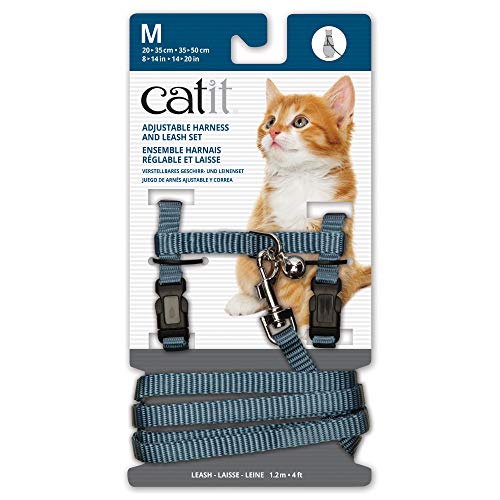 Catit Nylon Adjustable Cat Harness and Leash Set, Medium, Blue, Cat Leash, Harnais Pour Chat, Cat Leash and Harness, Harnais Chat, Laisse Pour Chat