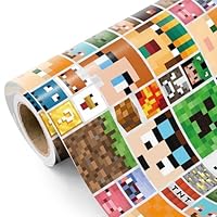 RUSPEPA Videospiel-Geschenkpapierrolle – Mini-Rolle – 43,2 cm x 3 m – Pixel-Geschenkpapier mit Spielfiguren, perfekt für Jungengeburtstage, Gamer, Teenager