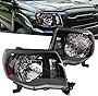 TRIL GEAR 2Pcs Headlight Assembly Compatible with 2005-2011 Toyota Tacoma Headlamps Black Housing Clear Lens Drivers & Passengers Side