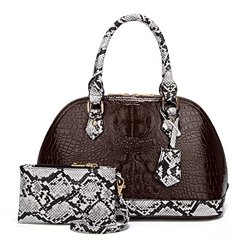 Yohora Women Crocodile Pattern Leather Handbag with Large Capacity Retro Crossbody Shoulder Purse Wallet for Work 2pcs Set