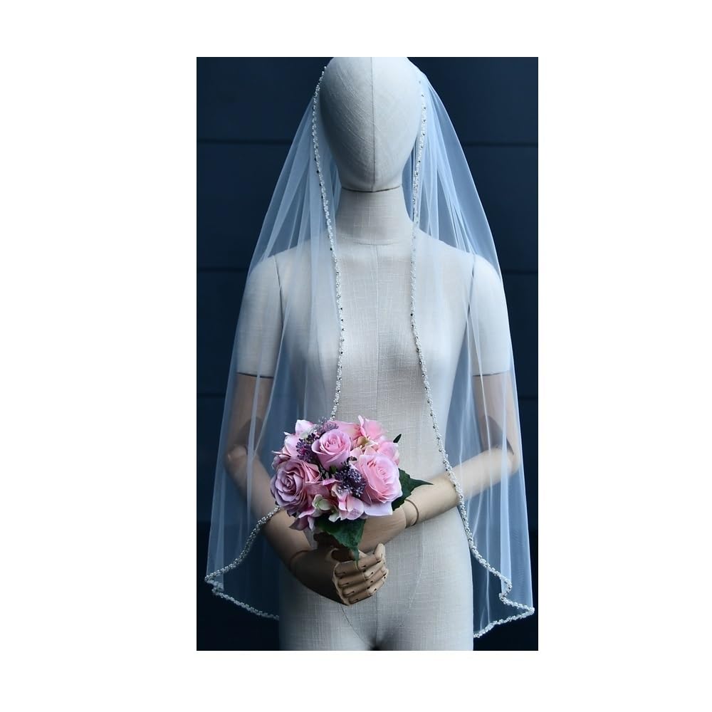 Schleier Braut,Brautschleier Perlen mit Strasssteinen Brautschleier Kristallrand Hochzeitsschleier for weiße weiche Hochzeitsaccessoires(300cm)