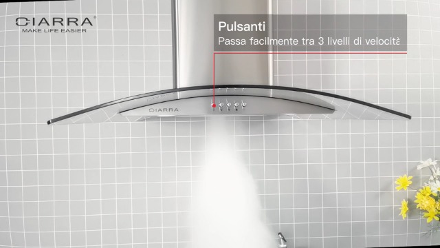 Cappa Aspirante CIARRA 60 Cm Classe A++ - 650 M&sup3;/h | Vetro Curvo Con Ricircolo E LED