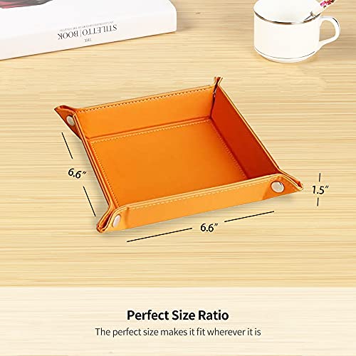 Image of YAPISHI Key Dish Bowl for Men, Entryway Catchall Holder Bedside Table Valet Tray for Pocket Stuff, PU Leather Nightstand Organizer for Dice /Coins /Wallet /Watch /Rings /Sunglasses, Dresser /Coffee Table