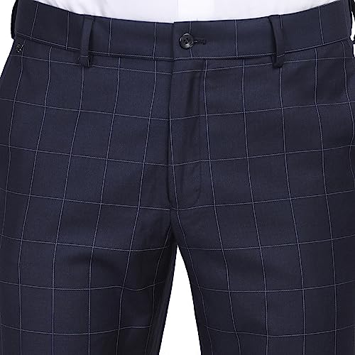 Image of blackberrys Checks Polyester Viscose Slim Fit Men's Work Wear Trousers