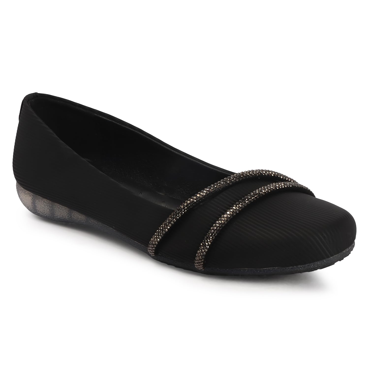 Women's Textured Ballet Flats with Glitter Strap Detail DFG-2510-image-24
