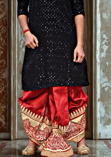 Image of Men's Ready to Wear Pant System Printed MAYUR PUCHHA Dhoti for Marriage, Pooja, Festival etc.(GC010)