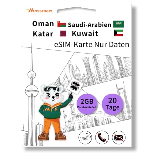 Gulf Arab States eSIM Date Only 2G Day Pass,20 DaysTravel Saudi Arabia+Qatar+Oman+Kuwait Unlimited Low Speed