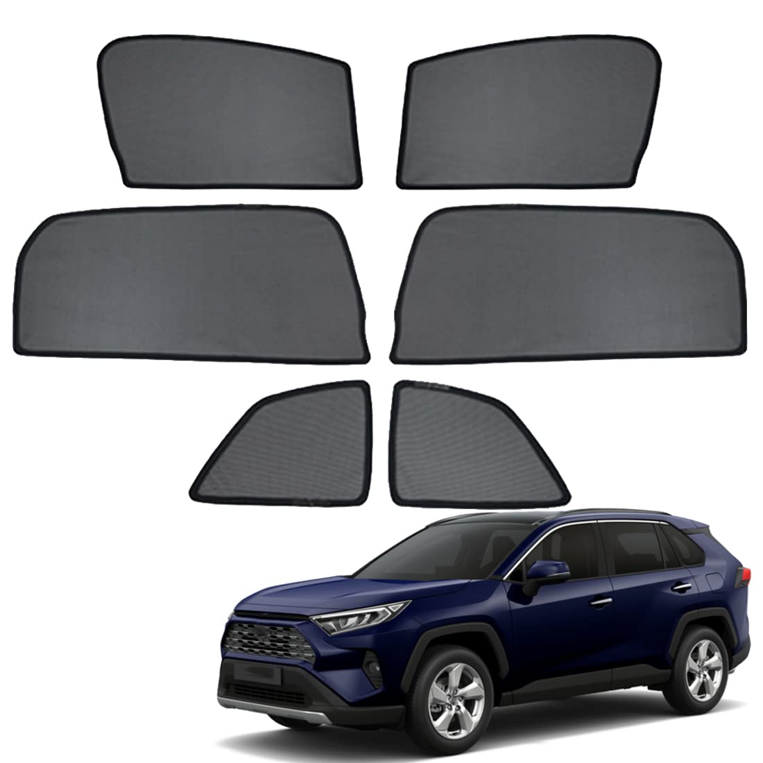 ZJIEX Parasol Coche Ventana Lateral Infantil para RAV4 XA50 2018-2023 Parasol Ventana Cortinas Magnética Protección UV Solar para Bebé y Mascotas Negro,Front+Rear+Triangular-window-6PCS