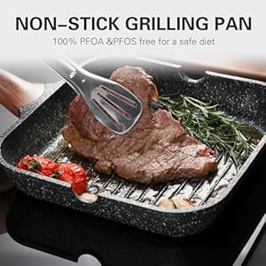 Nonstick Grilling Pan for Stove Tops, 9.5 Inch Square Grill Pan for Indoor Cooking, Granite Coating Grill Skillet with Pour Spouts, Versatile Griddle, Induction Steak Pan, PFOA Free Nonstick Grilling Pan for Stove Tops 95 Inch Square Grill Pan for Indoor Cooking Granite Coating Grill Skillet with Pour Spouts Versatile Griddle Induction Steak Pan PFOA Free