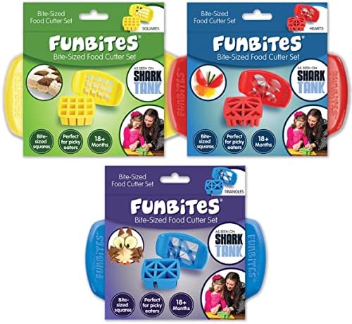 FunBites Food Cutter Set, Yellow Squares, Red Hearts, Blue Triangles