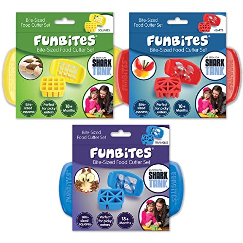 Image of FunBites Food Cutter Set, Yellow Squares, Red Hearts, Blue Triangles