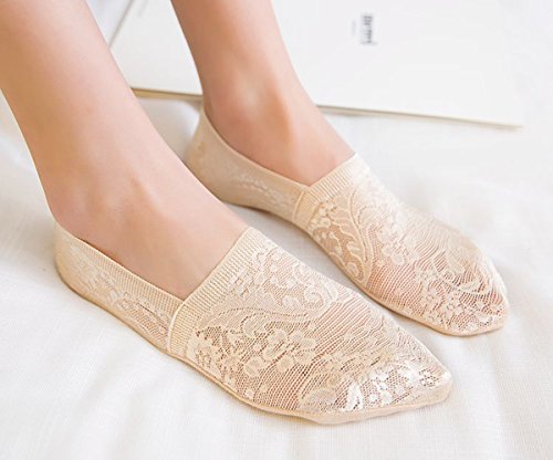 Women's No Show Socks, 5 Pack Lace Cotton Non Slip Flat Boat Invisible Low Cut Liners Sports Ankle Socks3