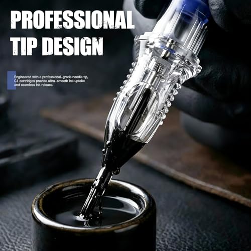 Image of Dragonhawk Classic C1 1208RL Tattoo Needle Cartridges | 20 Clear Round Liners, Individually Sealed, Bold Lining and Strong Outlines for Beginners and Artists