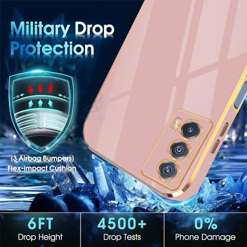 Image of AESTMO Back Case Cover for iQOO Z5 5G Back Cover | Gold Electroplating Chrome | Raised Edges | Super Soft-Touch | Bumper Back Case for iQOO Z5 5G (Pink)