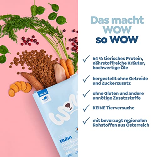 WOW Trockenfutter Adult mit Huhn, 6X 1kg Mini Kroketten I Hundetrockenfutter für ausge-wachsene Hunde Aller Rassen I Beste Qualität mit viel Fleisch & Spinat I getreidefrei & hohe Verträglichkeit