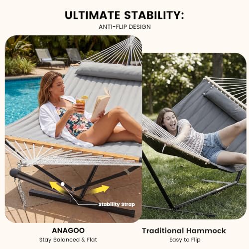 Image of ANAGOO Double Hammock with Stand 500lbs Heavy Duty Outdoor Two Person Gray