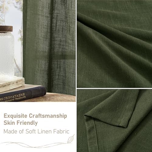 Image of LAMIT Long Linen Curtains 2 Panels Set for Living Room, 108 inches Long Light Filtering Bronze Grommet Window Textured Neutral Sheer Drapes for Bedroom French Door, 52 x 108 Inch, Olive Green