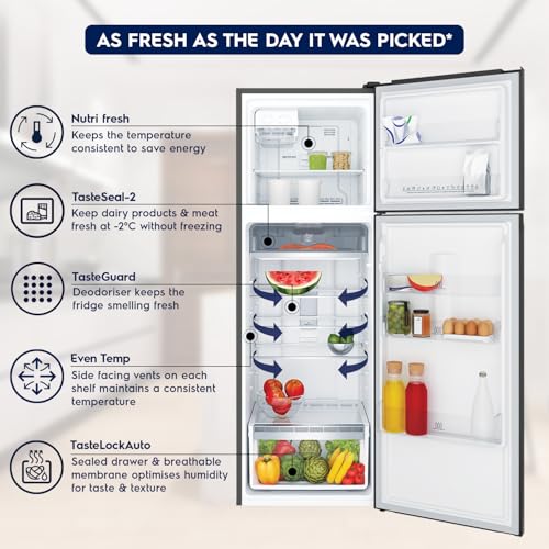 Image of Electrolux 341L 2 Star Inverter Frost Free Double Door Refrigerator, TasteLockAuto & TasteSeal Technology, UltimateTaste 300, ETB3700K-H, Glossy Black Steel