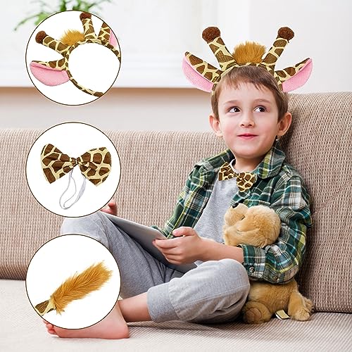SKHAOVS 3 Stück Giraffe Kostüm Set, Tier-Stirnband Mit Ohr-Schwanz-Fliege, Tier Kostüm, Tierstirnband Für Kinder, Giraffen Kostüm Kinder, für Fasching Karneval Halloween Party