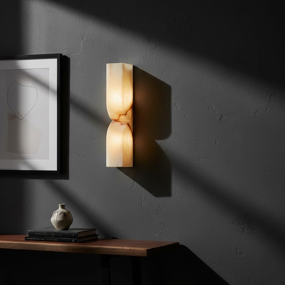 Lampa ścienna LED z naturalnego kamienia alabastrowego, oświetlenie w górę i w dół, idealna do sypialni, salonu, przedpokoju, przedpokoju, hotelu. (H35 cm (13,78"))