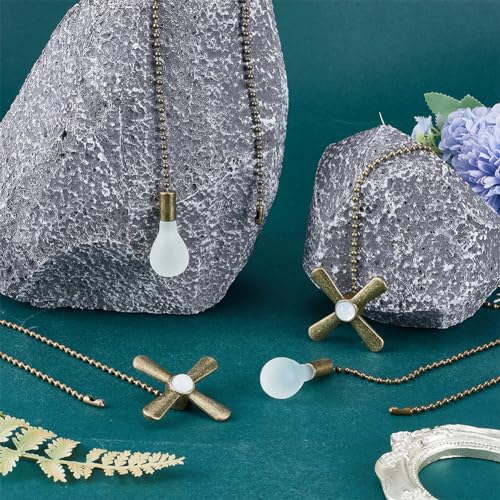 Image of GORGECRAFT 4Pcs Ceiling Fan Pull Chain Extenders Decorative Frosted Bulb and Fan Light Pull String Chain Set Beaded Ball Ornament Extension Pendant for Ceiling Fan Lamp and Bulb Antique Bronze