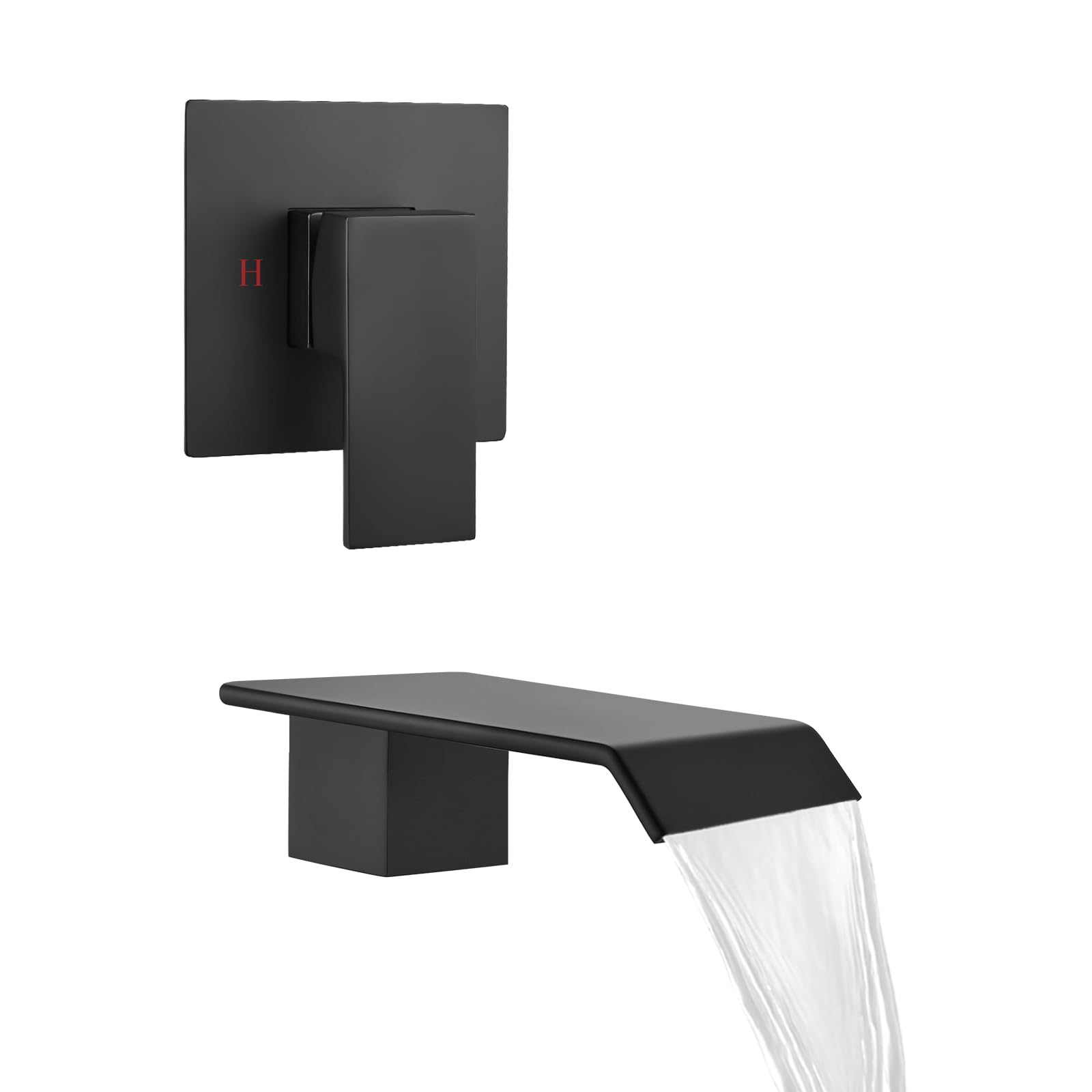 Wall Mount Bathroom Sink Faucet Matte Black Single Handle Bathroom Faucet with Waterfall Tub Spout,Bathtub Faucets,with Solid Brass Rough-in Valve