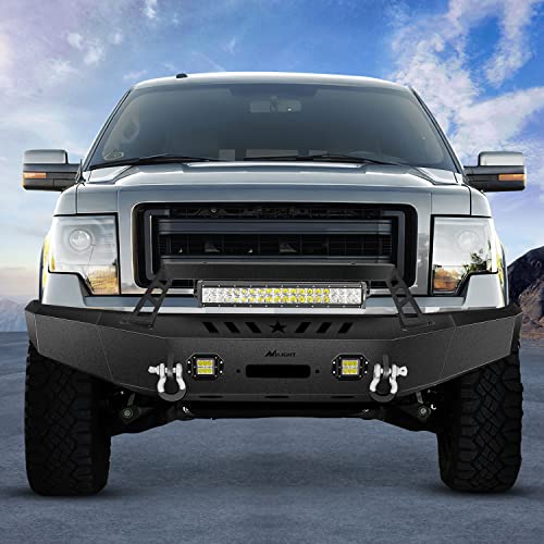 Image of Nilight Front Bumper Full Width Solid Steel Compatible for 2009 2010 2011 2012 2013 2014 Ford F150 Pickup Truck with Winch Plate Offroad 120W LED Light Bar 2x18w LED Pods