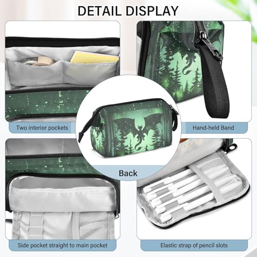 Image of Dragon Green Pencil Case Large Capacity Pencil Pouch, Handheld Pen Bag Cosmetic Portable Gift for Office School Teen Girl Boy Men Women Adult Pencil Storage Organizer