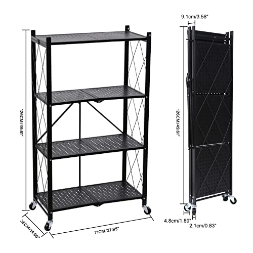 Healsmart 4-Tier Heavy Duty Foldable Metal Rack Storage Shelving Unit With Wheels Moving Easily Organizer Shelves Great For Garage Kitchen Holds Up To 1000 Lbs Capacity, Black #TOP2