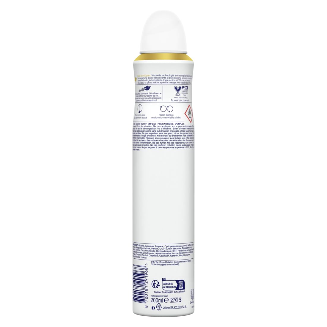 DOVE Desodorante original Advanced Care para mujer, antitranspirante, tecnología antimanchas blancas, cuidado de axilas (6 x 200 ml)