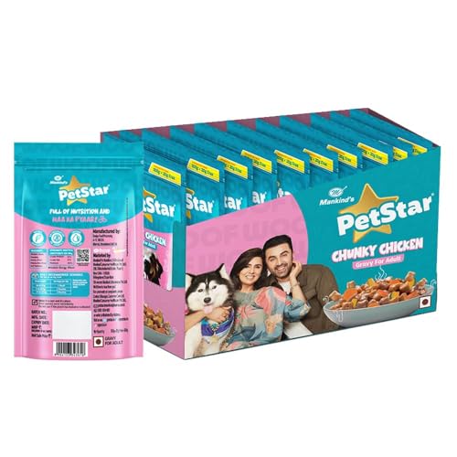 Image of Mankind Petstar Adult Dog Food (High Protein) Combo - Chicken & Wheat 1 kg + Adult Gravy 120g (Pack of 15)