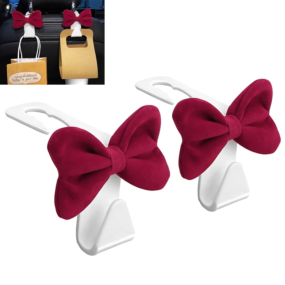 BVGACI Car Back Seat Headrest Hooks, 2 Pack Stylish Back Seat Bag Hooks, Suitable for Purses, Bags, and Groceries, Car Interior Accessories (red)