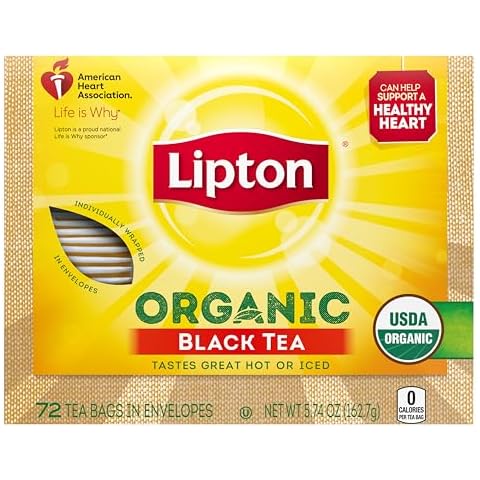 Lipton Organic Tea Bags, Black Tea, Iced or Hot Tea, Can Support Heart Health, 72 Total Tea Bags Cover