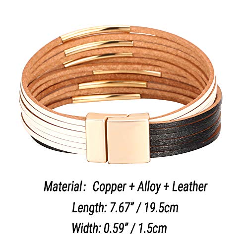 Image of Fesciory Leather Wrap Bracelets for Women, Boho Leopard Multi-Layer Crystal Beads Cuff Bracelet Jewelry