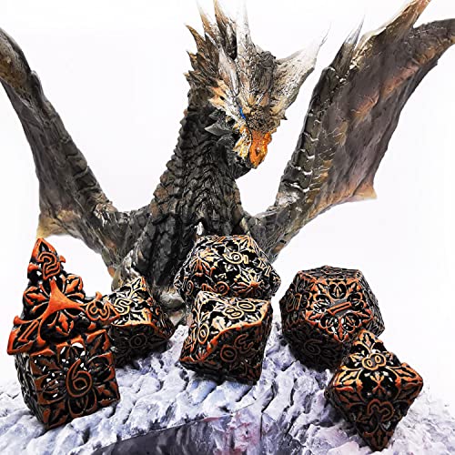 Haomeja Hollow Metal Flower Dice Dnd 7 Set Dice Role Playing Dice D&D Flower Red Copper #TOP4