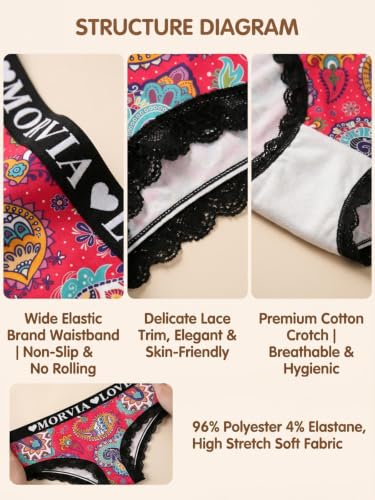Morvia Women's Hipster Underwear 6 Pack Paisley Lace Trim Briefs - image 6