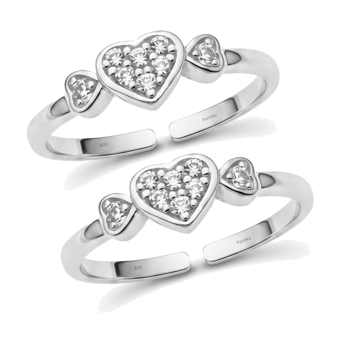 925 Sterling Silver Heart Design Adjustable Toe Ring for Women | Pure Silver Open Toe Ring with Sparkling Stone Finish